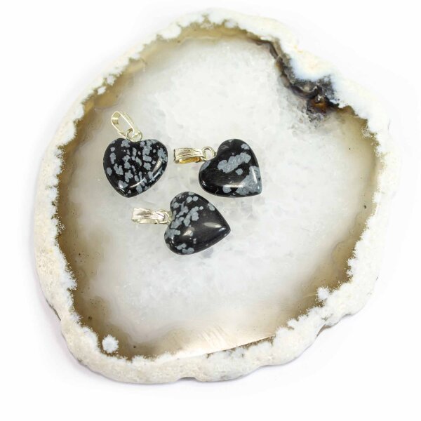 Schneeflocken Obsidian Herz Anhänger 12 mm