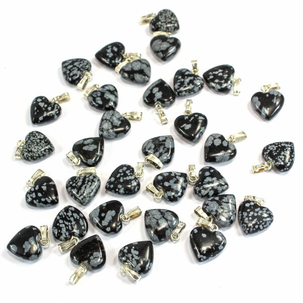Schneeflocken Obsidian Herz Anhänger 12 mm