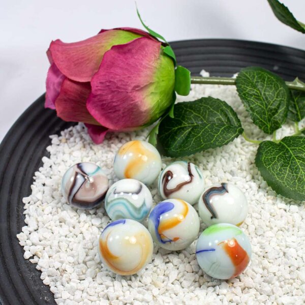 Glaskugel Opak Weiß Bunt gebändert (25mm)