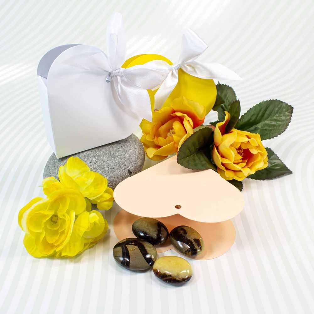 Geschenkebox Herz mit Rosenschleife und Schleife Herz-Geschenkebox matt gold