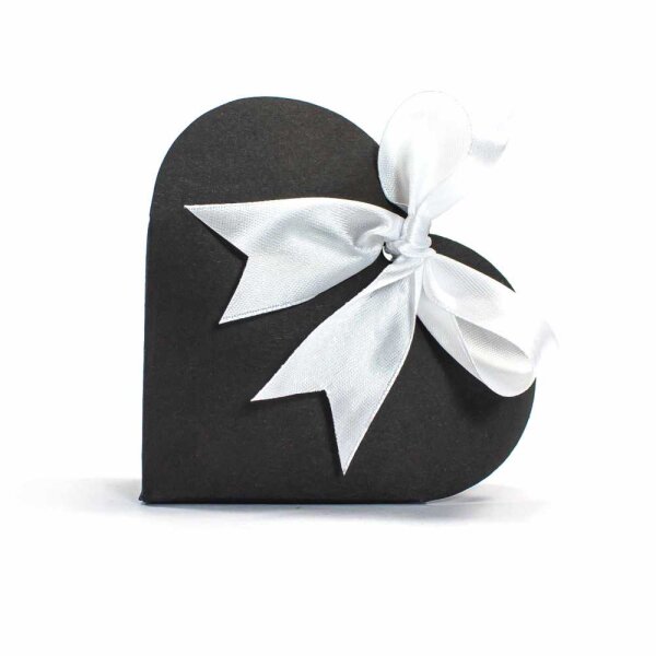 Herz Geschenkbox Schwarz mit Schleifenband