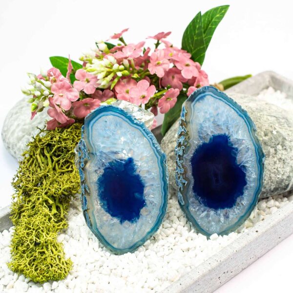 Achatscheiben Pärchen Blau ca.7,5cm - 24g / 7,8cm - 27g