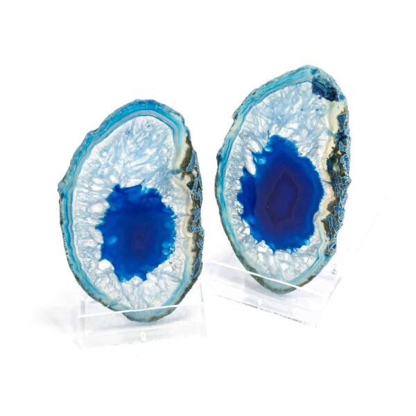 Achatscheiben Pärchen Blau ca.7,5cm - 24g / 7,8cm - 27g