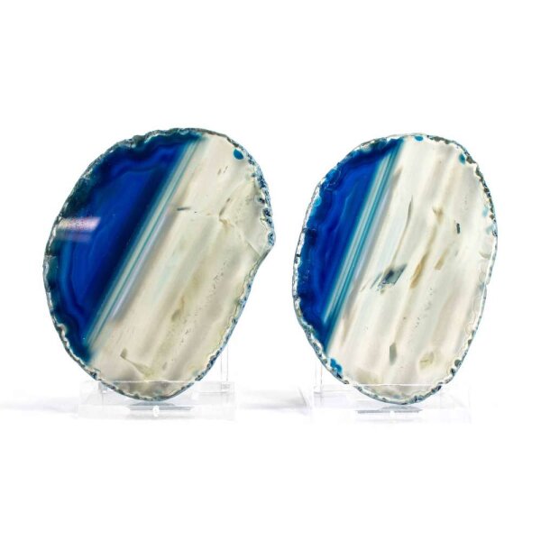 Achatscheiben Pärchen Blau ca.7,6cm - 32g / 7,6cm - 49g II. Wahl