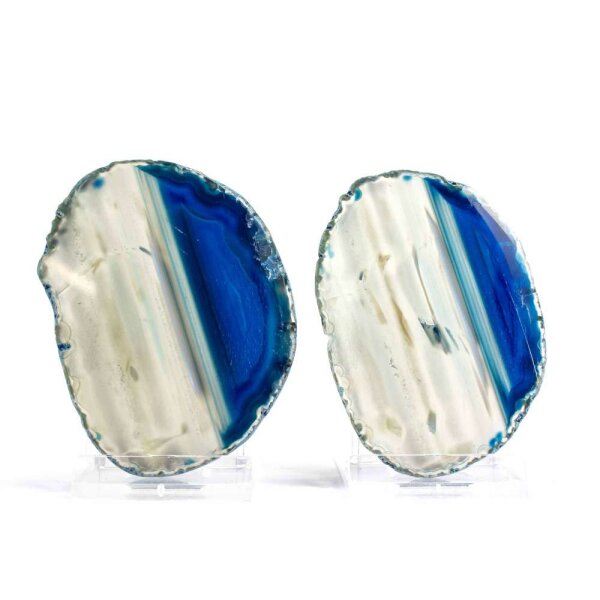 Achatscheiben Pärchen Blau ca.7,6cm - 32g / 7,6cm - 49g II. Wahl