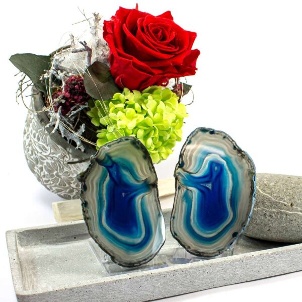 Achatscheiben Pärchen Blau ca. 9,0cm - 45g / ca. 9,0cm - 48g